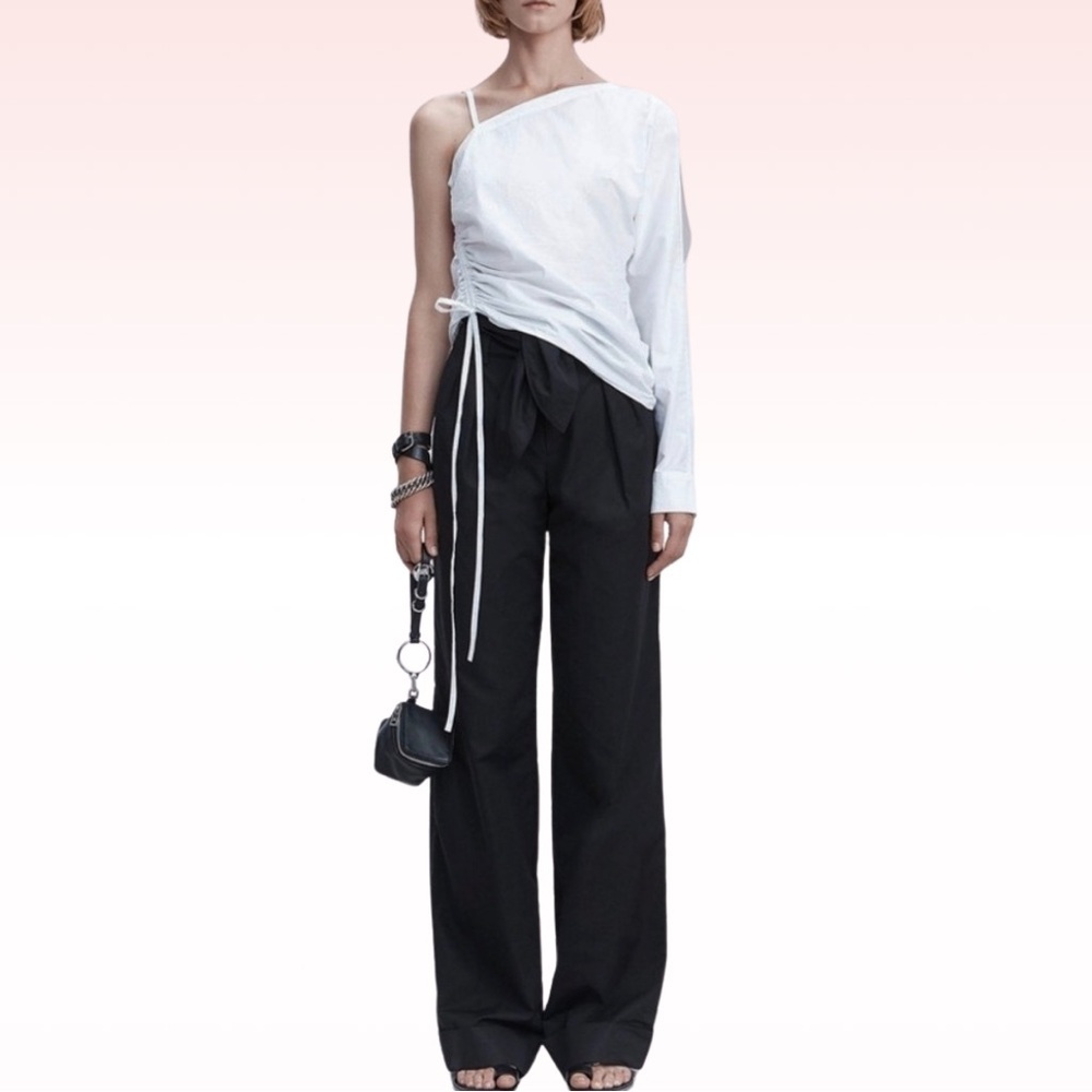 Nwt T BY ALEXANDER WANG White Single Sleeve One Shoulder Top (Sz 2)